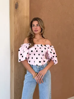 Abby polkadots top roze