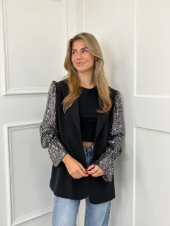 Blazer met pailletten mouwen zilver
