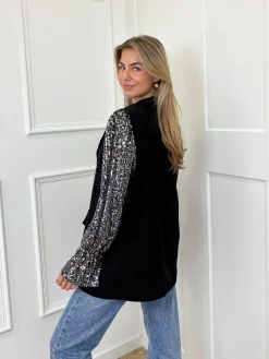 Blazer met pailletten mouwen zilver