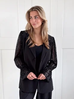 Blazer met pailletten mouwen zwart