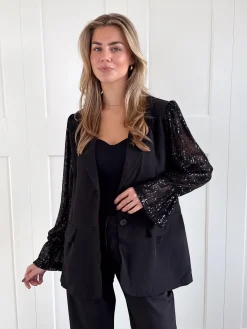 Blazer met pailletten mouwen zwart