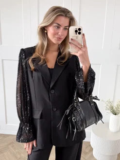 Blazer met pailletten mouwen zwart