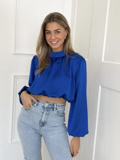 Blouse satin Nora blauw