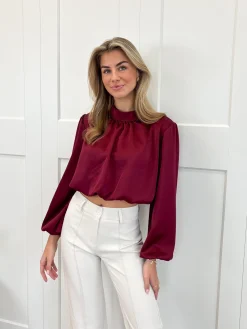 Blouse satin Nora bordeaux