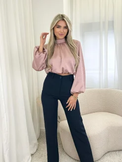 Blouse satin Nora poederroze