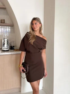 Brown dress off shoulder