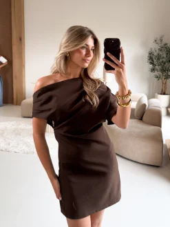 Brown dress off shoulder