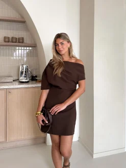 Brown dress off shoulder