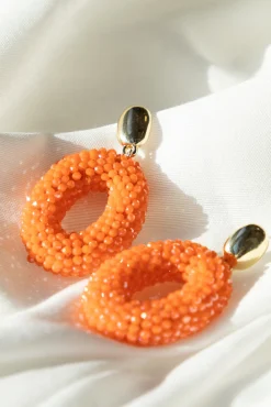 Earring chunck beads orange
