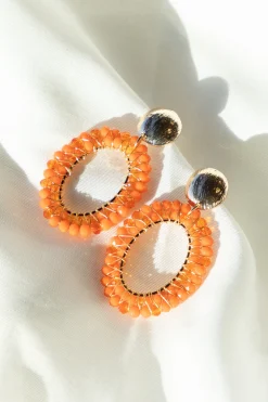 Earring ovaal beads orange