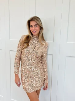 Glitter jurk Annebel beige