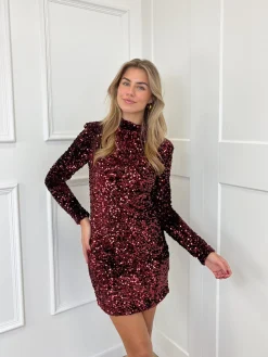 Glitter jurk Annebel bordeaux