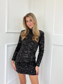 Glitter jurk Annebel zwart