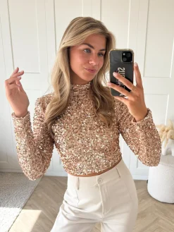 Glitter top Fenna beige