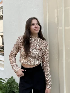 Glitter top Fenna beige