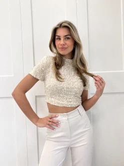 Glitter top Lize beige