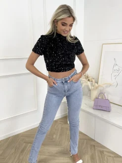 Glitter top Lize zwart