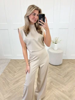 Jumpsuit satin Lily beige