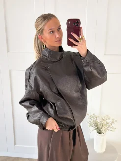 Leer look jacket Amelia bruin