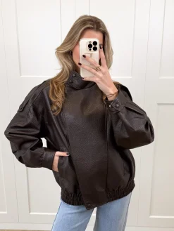Leer look jacket Amelia bruin