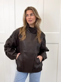 Leer look jacket Amelia bruin