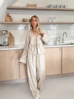 Linnen broek Lua taupe