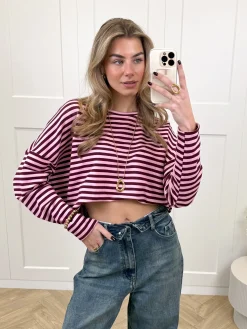 Longsleeve Sophie bruin/roze