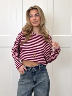 Longsleeve Sophie bruin/roze