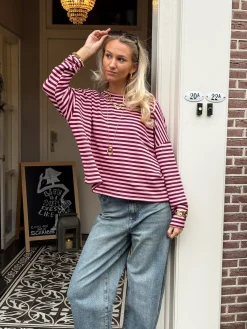 Longsleeve Sophie bruin/roze
