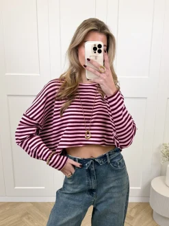 Longsleeve Sophie bruin/roze