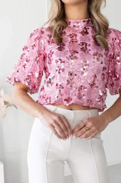 Pailletten top Victoria roze