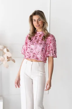 Pailletten top Victoria roze