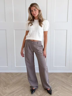 Pantalon low waist Steff donker taupe