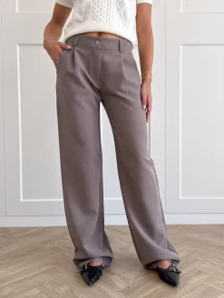 Pantalon low waist Steff donker taupe
