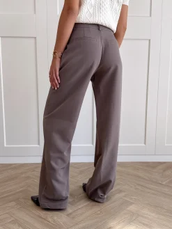 Pantalon low waist Steff donker taupe