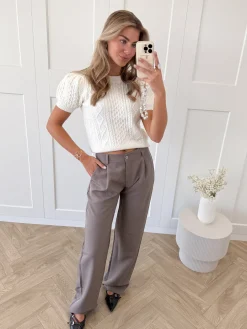 Pantalon low waist Steff donker taupe