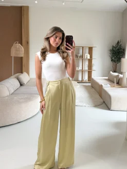 Pantalon satin Fem olive green