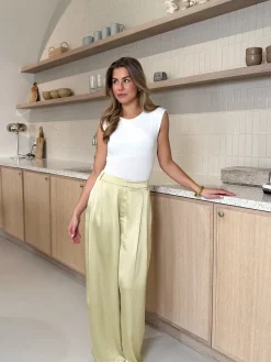 Pantalon satin Fem olive green