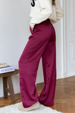 Satin broek Tess bordeaux