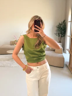 Satin top Jill groen