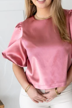 Satin top Soof roze