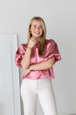 Satin top Soof roze