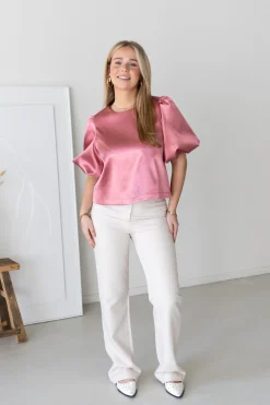 Satin top Soof roze