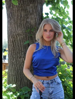 Satin wrap top Jill blauw