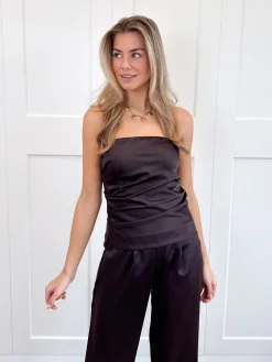 Strapless satin top Rodé bruin