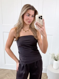 Strapless satin top Rodé bruin