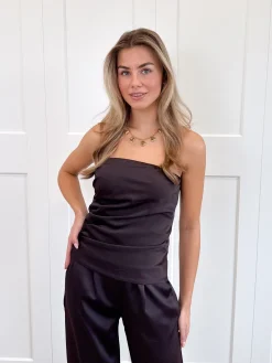 Strapless satin top Rodé bruin
