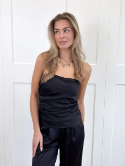 Strapless satin top Rodé zwart