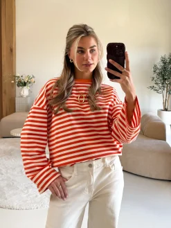 Strepen flare longsleeve oranje