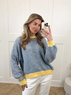 Strepen knit Leah blauw/geel/bruin